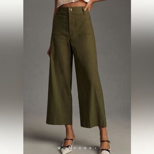 Anthropologie Maeve Collette Olive Green Wide-Leg Cropped Pants